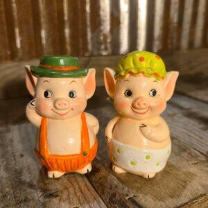 Mcm anthropomorphic pig salt & pepper shakers Japan kitchen decor set vintage